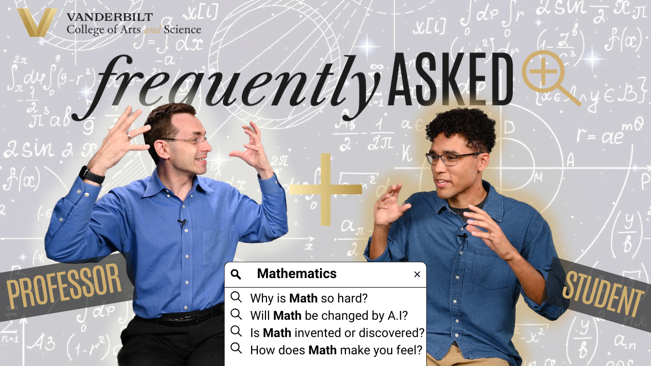 Video thumbnail, professor on left and student on right in mid-speech