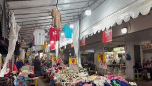 A photo of a clothing market.