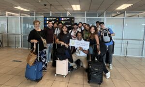 A photo of the class upon their arrival at the airport in Panama.